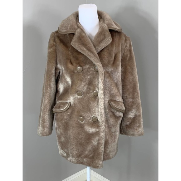 Vintage 60s Plush Faux Fur Taupe PeaCoat Groovy Mod Bohemian Punk Fall Winter - Picture 4 of 10